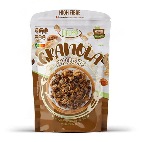 Granola chocolate de 300g do fabricante LifePRO na seção de cereais e flocos