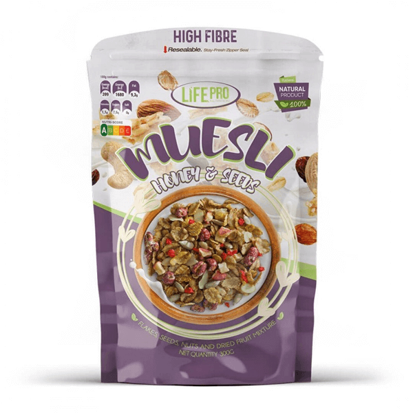 Muesli pacote de 300g da marca LifePRO suplemento de cereais e flocos