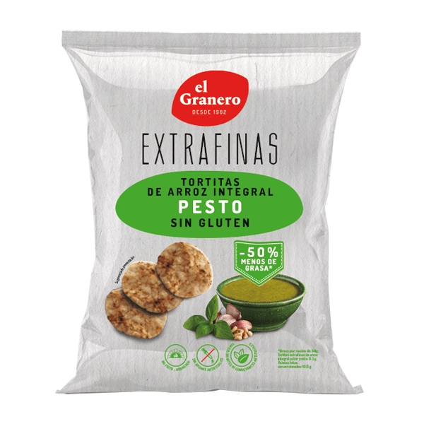 Extrafinas Tortitas de Arroz Integral Pesto Sin Gluten - 60g [El Granero]